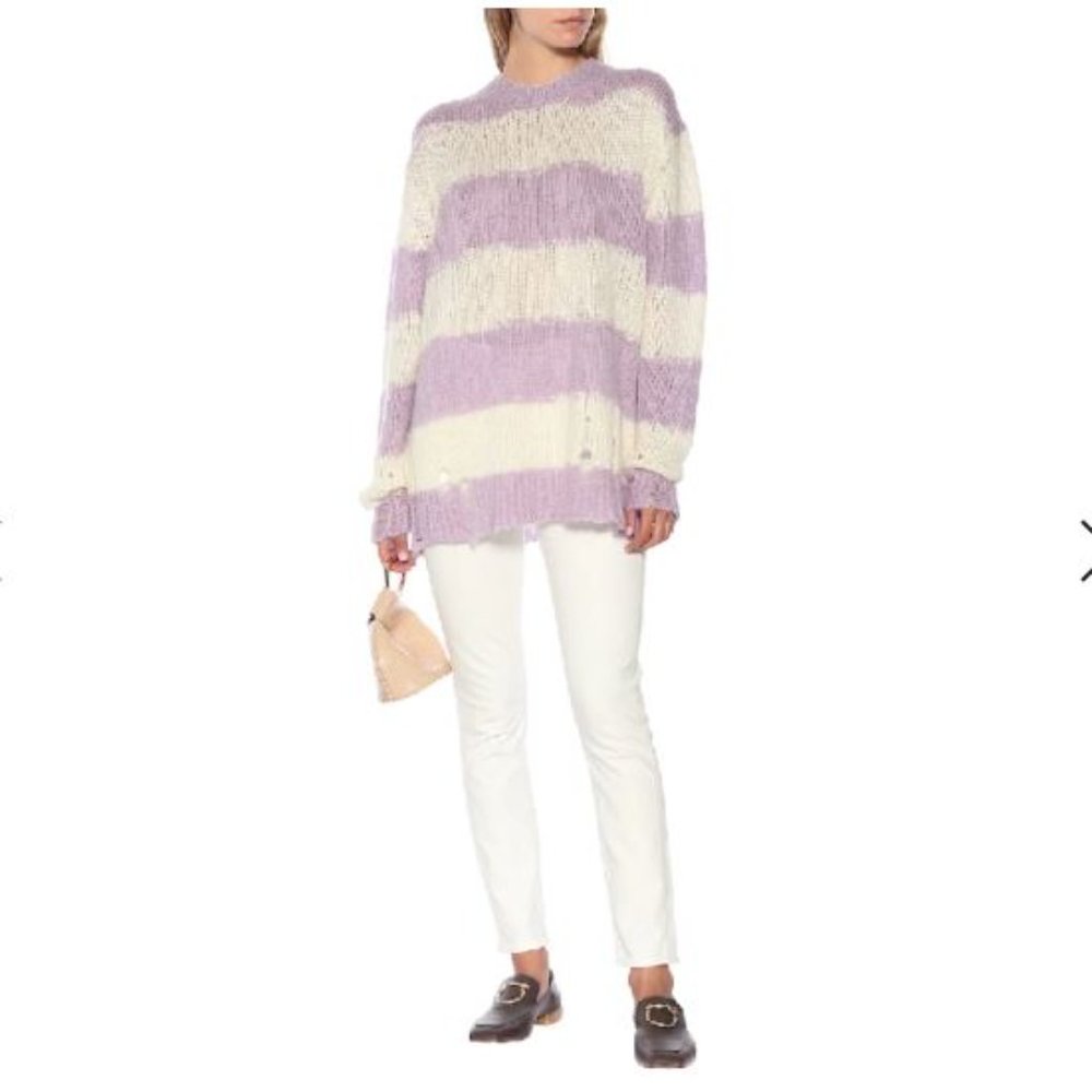 Acne Studios Kantonia Stripe white purple Distressed Oversized Knit Sweater XS - Picture 10 of 16
